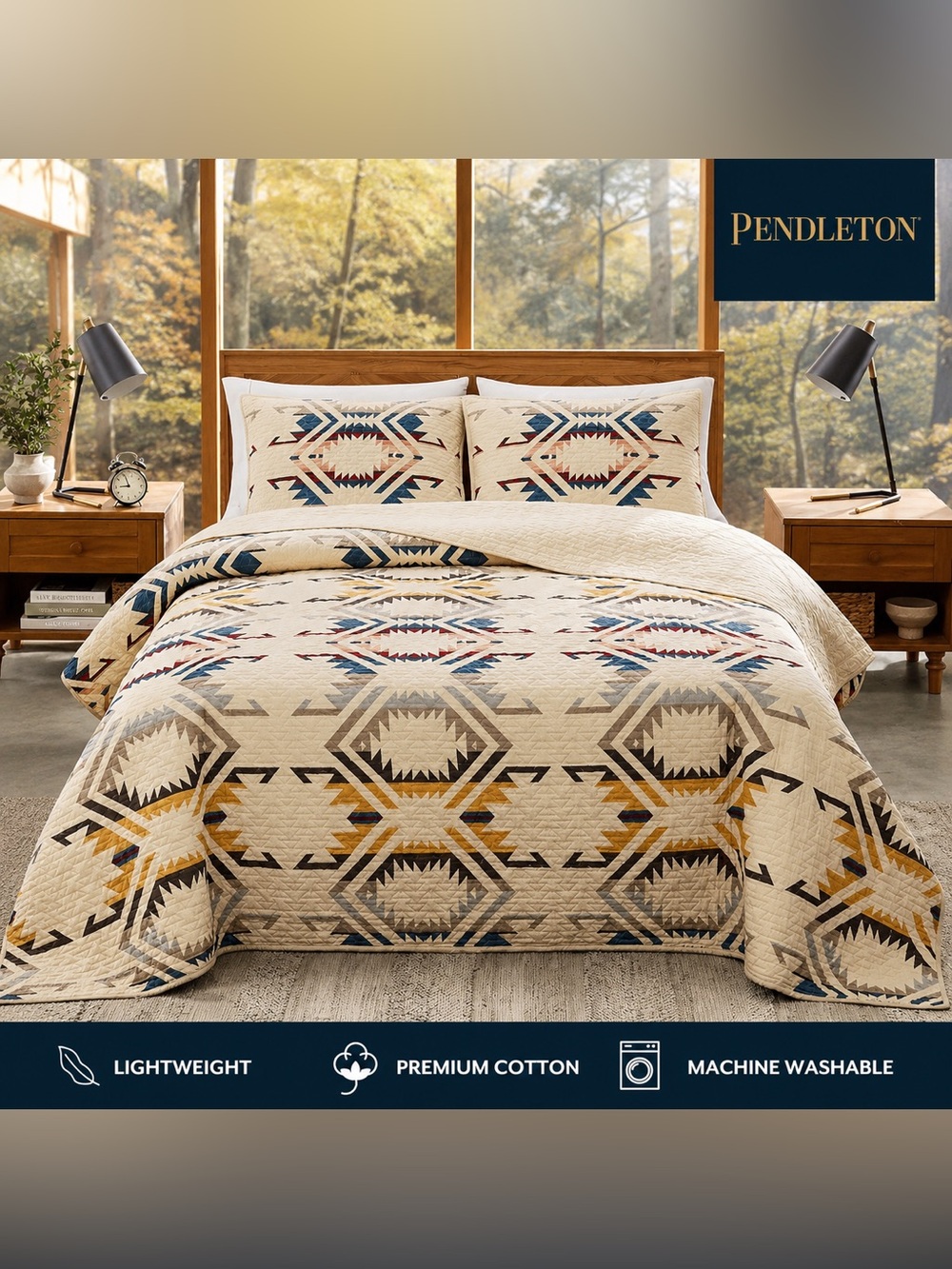 Pendleton Canyonlands Cotton Coverlet Quilt Bedding Set + 2 Pillow Shams F/QUEEN